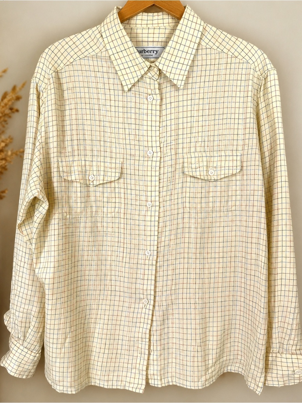 Burberry Cream Plaid Long-Sleeve Button-Down Shirt